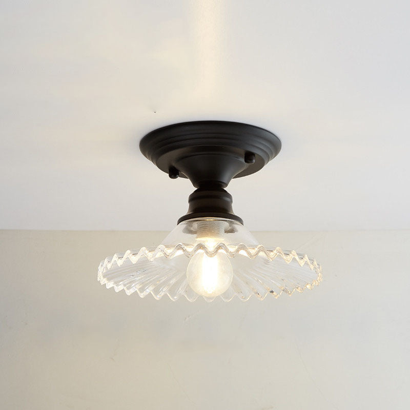 Contemporary Nordic Iron Glass Floral Round Geometry Semi-Flush Mount Light for Living Room & Bedroom