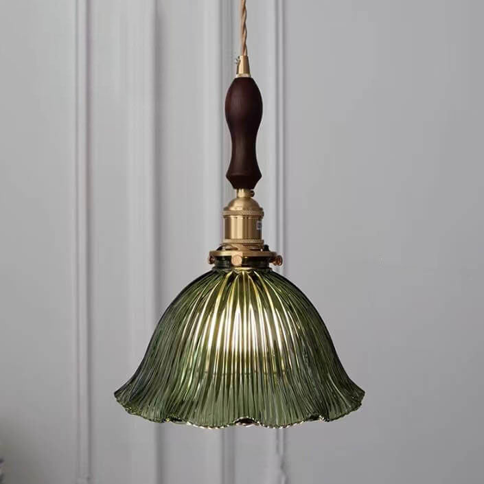 Nordic Minimalist Copper Glass Pendant Light - 1-Light Walnut Flower Design