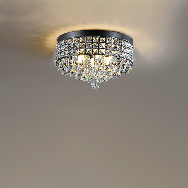 Modern Luxury Round Iron Crystal Beads Flush Mount Ceiling Light 6/9-Light Living Room Fixture