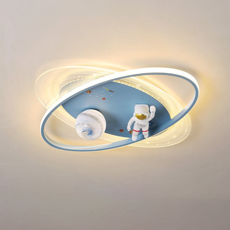 Children's Cartoon Astronaut Moon Acrylic LED Flush Mount Ceiling Light for Kids Room, Space Theme Bedroom Lighting, Cute Astronaut Design, Kids Night Light, Durable & Energy Efficient Ceiling Fixture, Ideal for Nursery & Playroom Decor