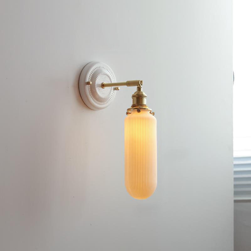 Vintage Round Ceramic Brass Wall Sconce Lamp - 1-Light Living Room Lighting
