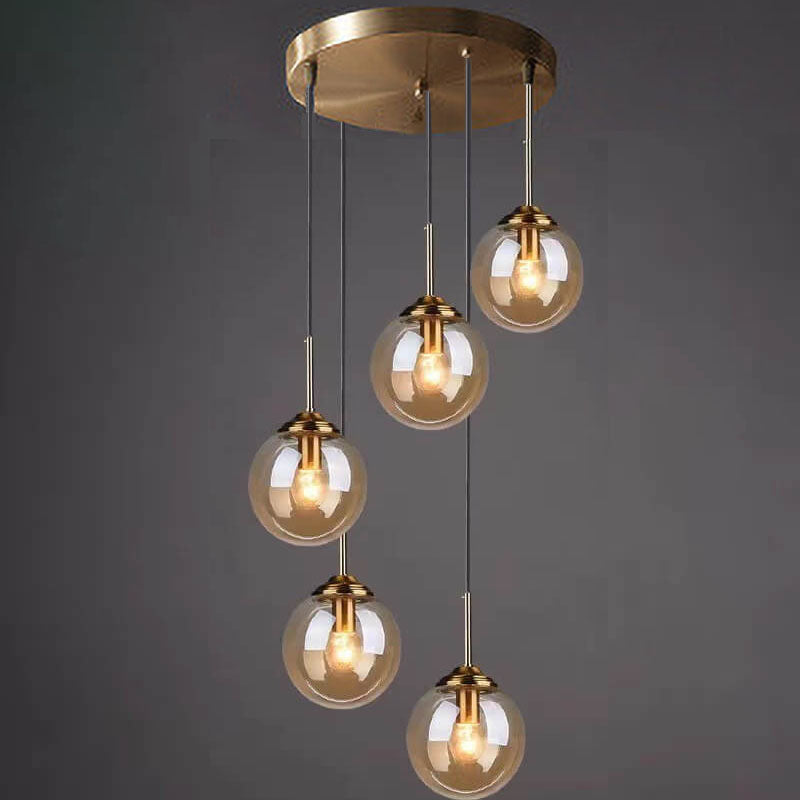 Contemporary Nordic Copper Glass Shade Island Light Chandelier - 1/3/5-Light for Dining Room