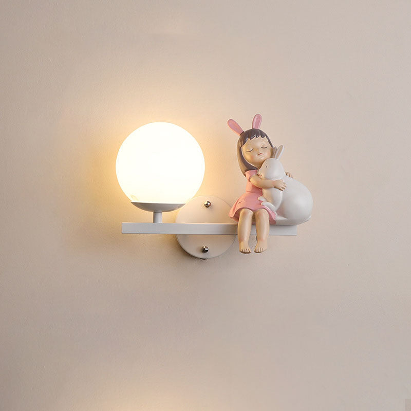 Contemporary Girls Unicorn Orb Resin Iron Glass 1-Light Wall Sconce Lamp for Bedroom Home Decor Fantasy Lighting, Kids Room Unicorn Decor, Unique Wall Light Fixture, Playful Nursery Illumination, Magical Bedroom Accessories