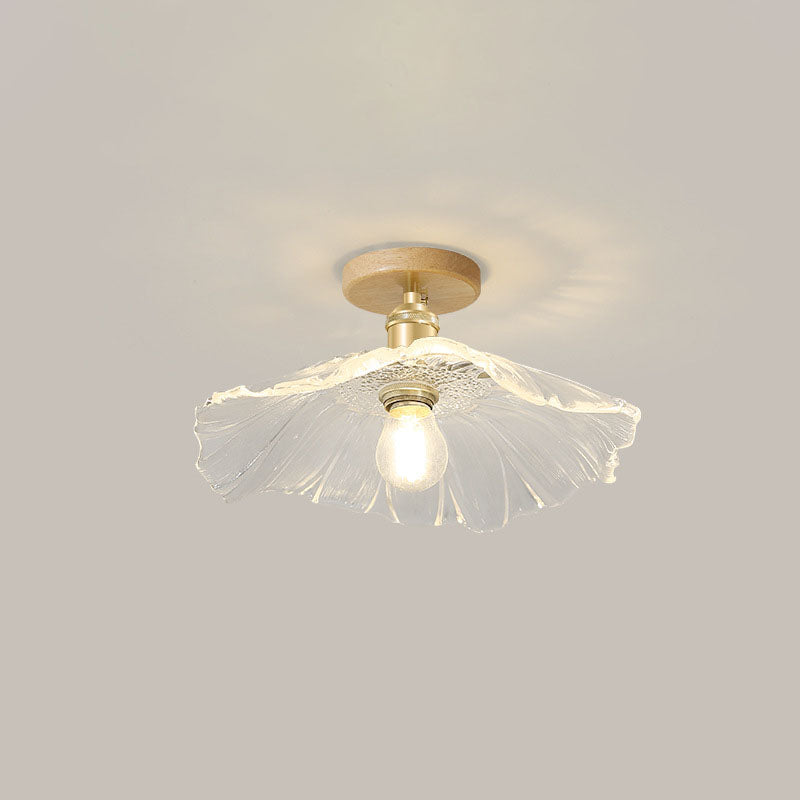 Traditional Chinese Glass Iron Lotus Leaf Semi-Flush Mount Ceiling Light - Living Room Elegance