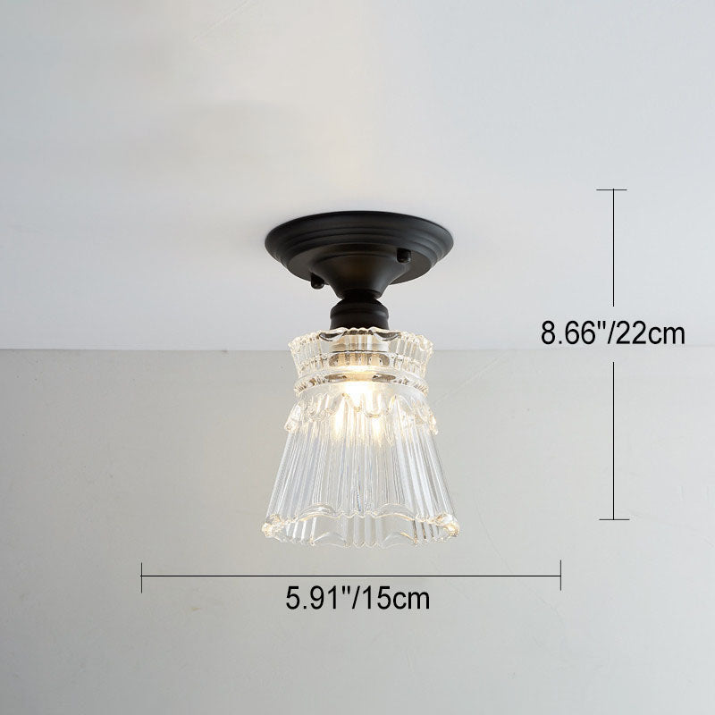 Contemporary Nordic Iron Glass Floral Round Geometry Semi-Flush Mount Light for Living Room & Bedroom