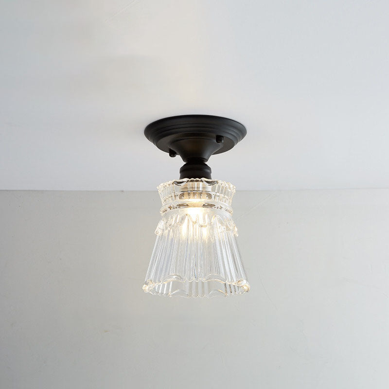 Contemporary Nordic Iron Glass Floral Round Geometry Semi-Flush Mount Light for Living Room & Bedroom