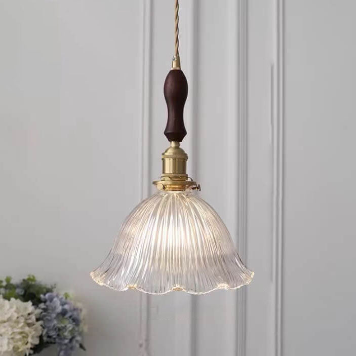 Nordic Minimalist Copper Glass Pendant Light - 1-Light Walnut Flower Design