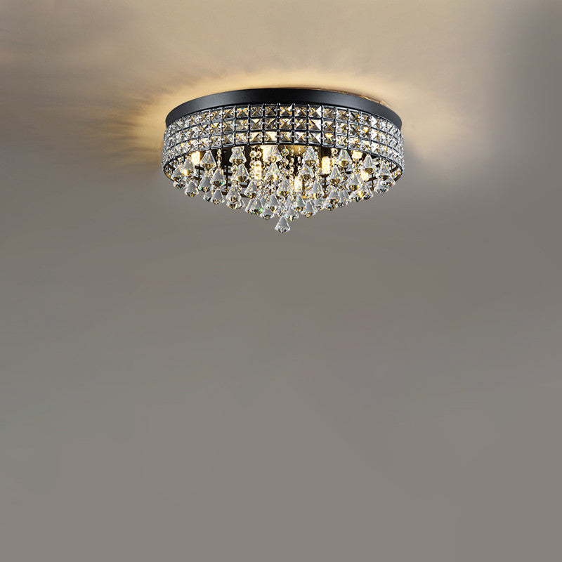 Modern Luxury Round Iron Crystal Beads Flush Mount Ceiling Light 6/9-Light Living Room Fixture
