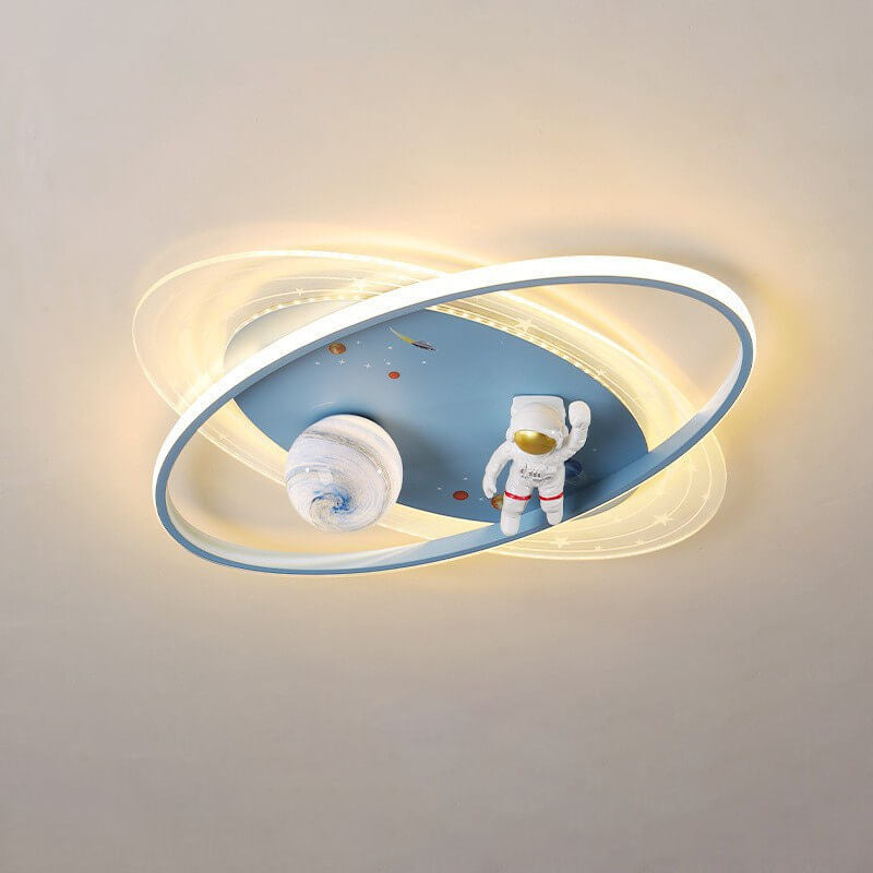 Children's Cartoon Astronaut Moon Acrylic LED Flush Mount Ceiling Light for Kids Room, Space Theme Bedroom Lighting, Cute Astronaut Design, Kids Night Light, Durable & Energy Efficient Ceiling Fixture, Ideal for Nursery & Playroom Decor