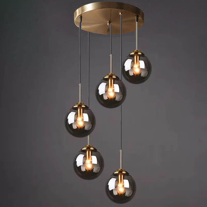 Contemporary Nordic Copper Glass Shade Island Light Chandelier - 1/3/5-Light for Dining Room
