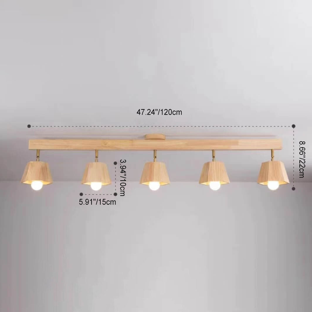 Traditional Japanese Wood Polygon Semi-Flush Mount Ceiling Light for Bedroom