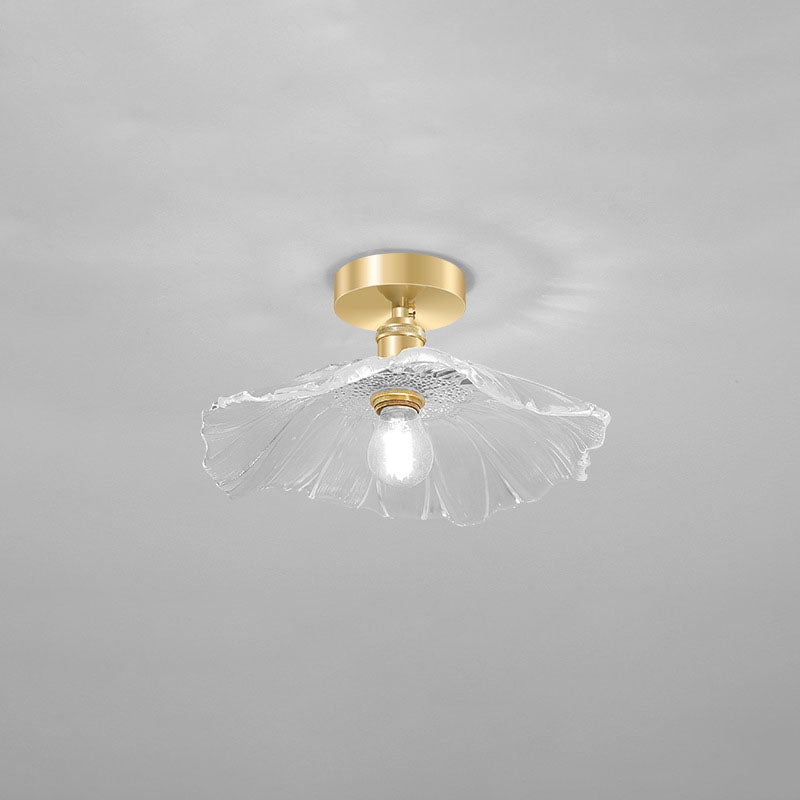 Traditional Chinese Glass Iron Lotus Leaf Semi-Flush Mount Ceiling Light - Living Room Elegance
