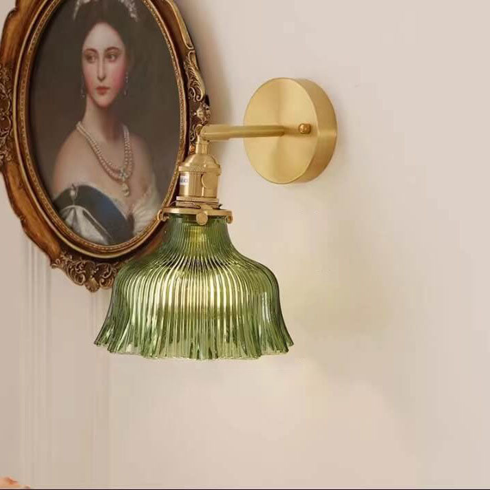 Nordic Modern Minimalist Copper Glass Wall Sconce Lamp - 1-Light Floral Design