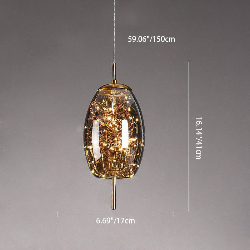 Contemporary Scandinavian Glass Pendant Light for Bedroom - 1-Light Cylinder Oval Design