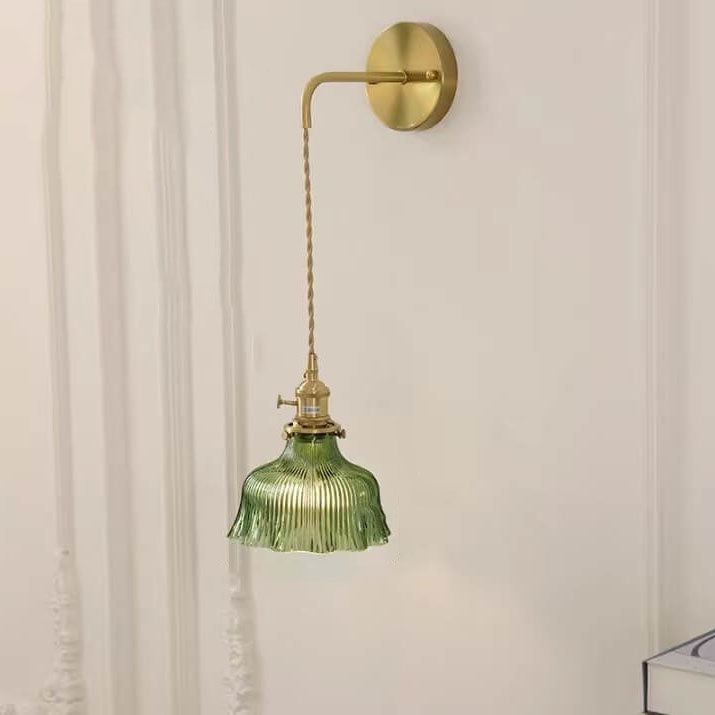 Nordic Modern Minimalist Copper Glass Wall Sconce Lamp - 1-Light Floral Design