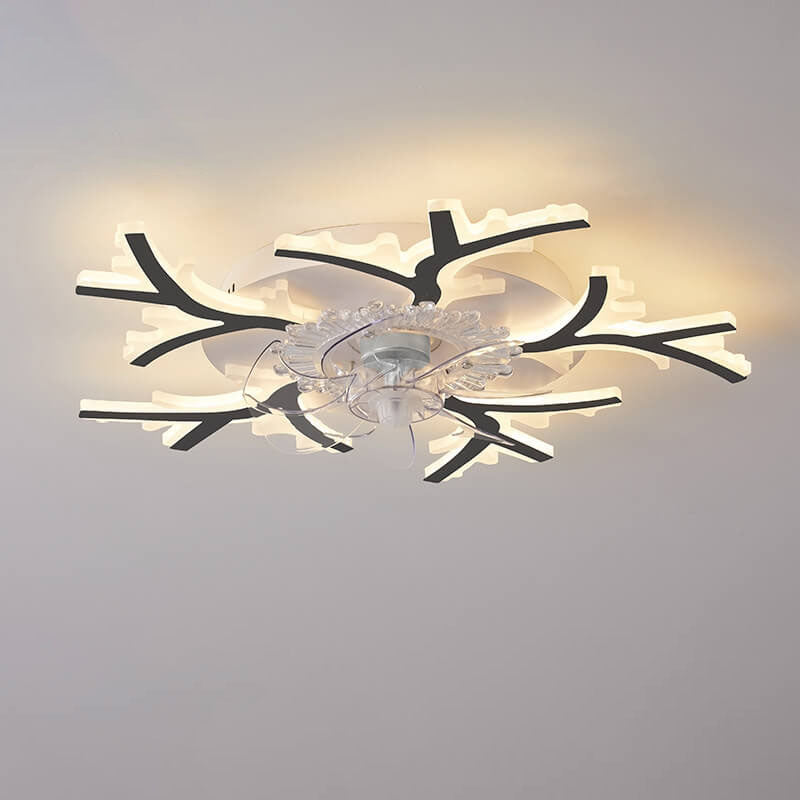 Scandinavian Modern LED Flush Mount Ceiling Fan Light - Star Line Design, Acrylic & Plastic, Stylish Home Lighting