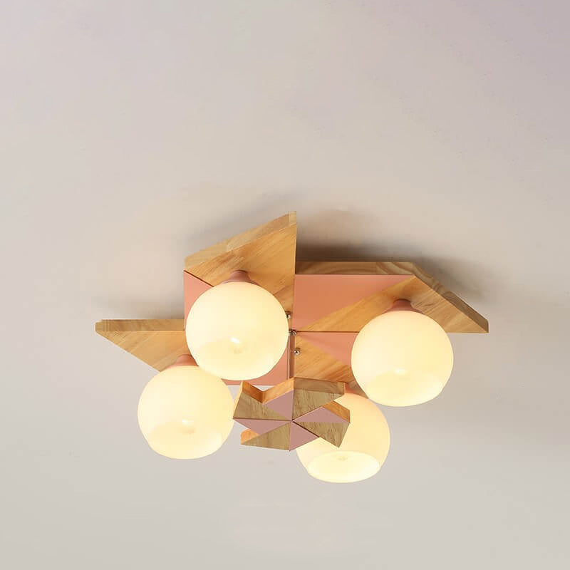 Scandinavian Modern Giraffe Pentagram Semi-Flush Mount Light - Iron & Glass 4/5 Light Ceiling Fixture