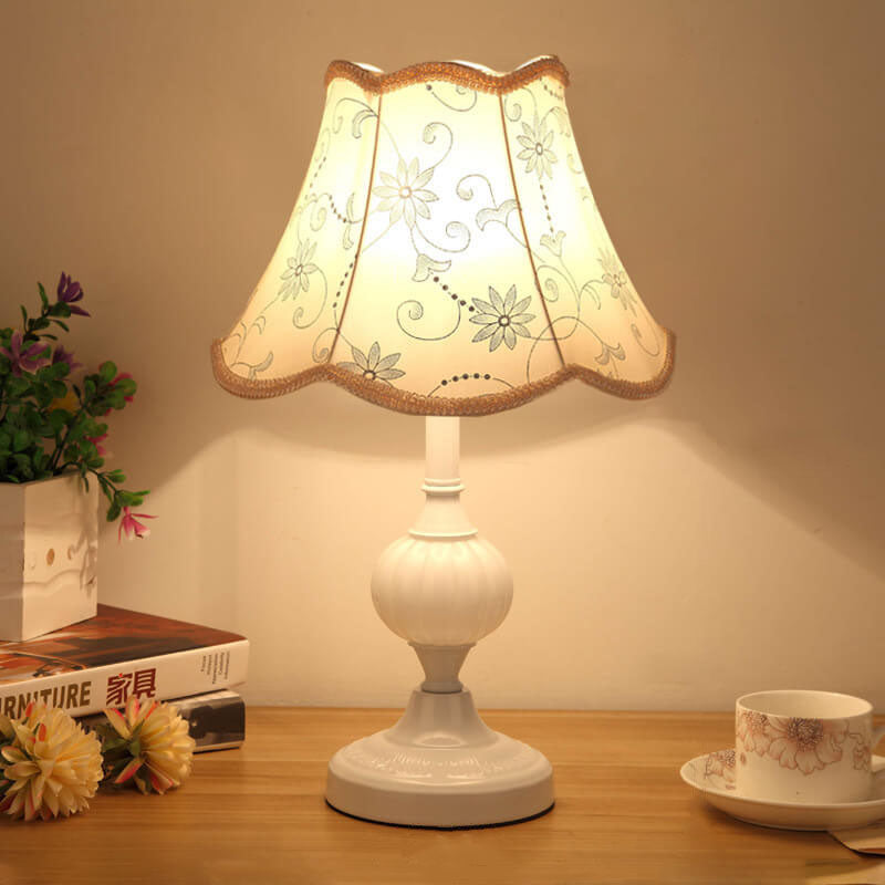 Nordic Vintage Floral Glass Fabric 1-Light Table Lamp, Retro Home Decor, Bohemian Lighting Fixture, Elegant Nightstand Lamp, Unique Bedroom Decor, Scandinavian Style Illumination, Antique Inspired Accent Light, Decorative Glass Shade Lamp, Soft Ambient Li