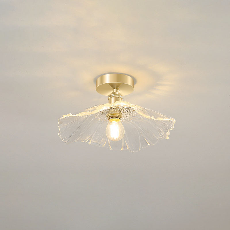 Traditional Chinese Glass Iron Lotus Leaf Semi-Flush Mount Ceiling Light - Living Room Elegance