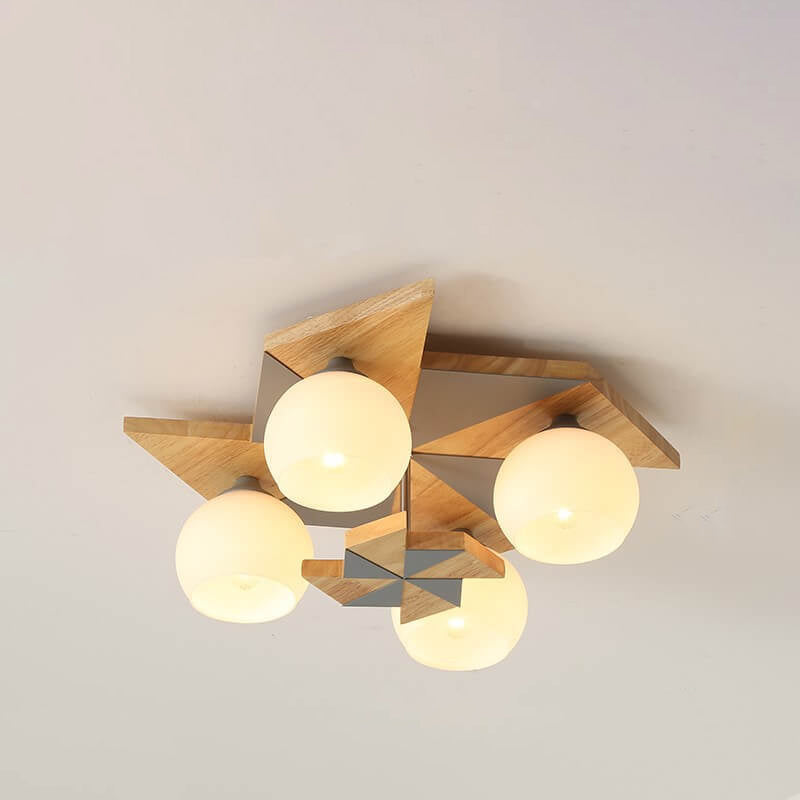 Scandinavian Modern Giraffe Pentagram Semi-Flush Mount Light - Iron & Glass 4/5 Light Ceiling Fixture