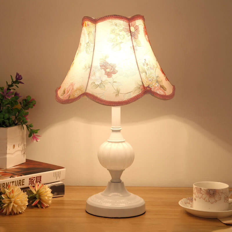 Nordic Vintage Floral Glass Fabric 1-Light Table Lamp, Retro Home Decor, Bohemian Lighting Fixture, Elegant Nightstand Lamp, Unique Bedroom Decor, Scandinavian Style Illumination, Antique Inspired Accent Light, Decorative Glass Shade Lamp, Soft Ambient Li