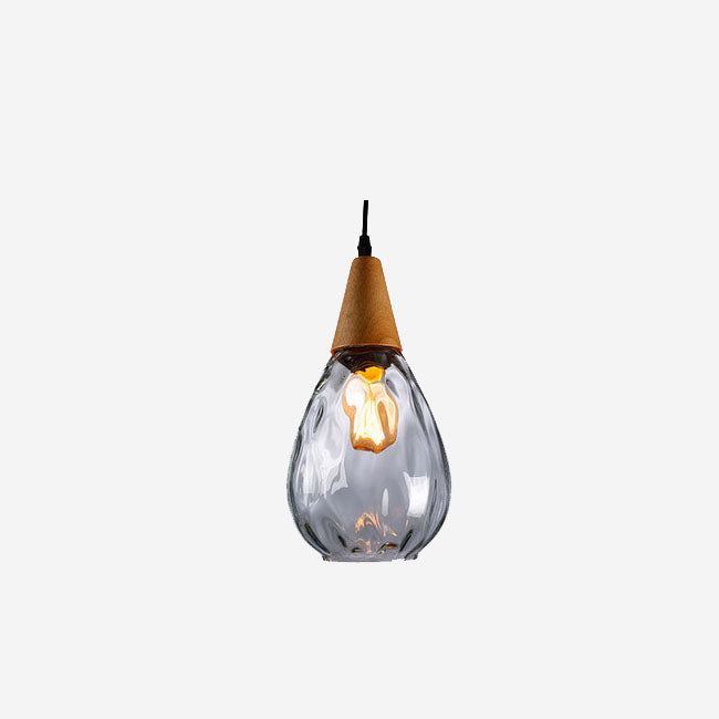 Modern Minimalist Round Ripple Pendant Light - Glass & Wood, 1-Light Design for Bedroom Lighting