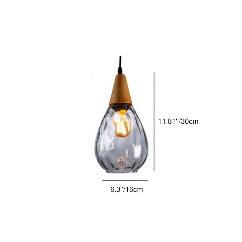 Modern Minimalist Round Ripple Pendant Light - Glass & Wood, 1-Light Design for Bedroom Lighting