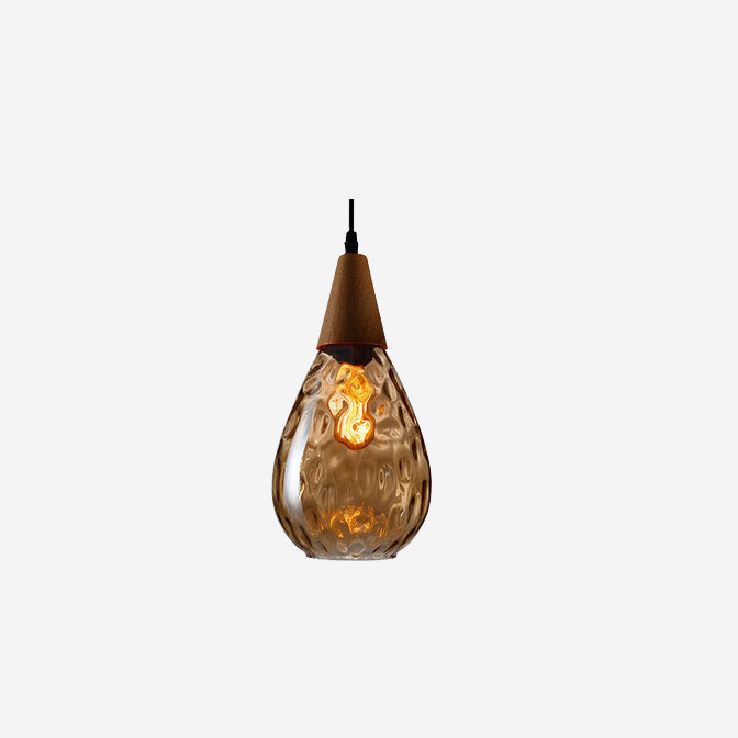 Modern Minimalist Round Ripple Pendant Light - Glass & Wood, 1-Light Design for Bedroom Lighting
