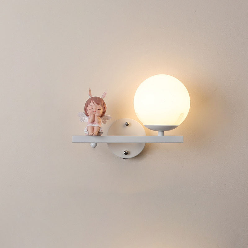 Contemporary Girls Unicorn Orb Resin Iron Glass 1-Light Wall Sconce Lamp for Bedroom Home Decor Fantasy Lighting, Kids Room Unicorn Decor, Unique Wall Light Fixture, Playful Nursery Illumination, Magical Bedroom Accessories