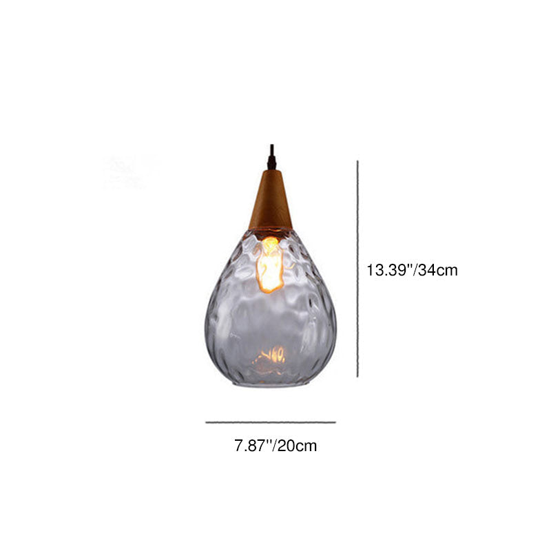 Modern Minimalist Round Ripple Pendant Light - Glass & Wood, 1-Light Design for Bedroom Lighting
