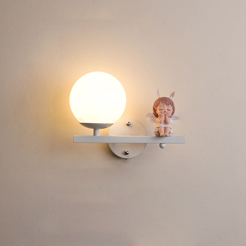 Contemporary Girls Unicorn Orb Resin Iron Glass 1-Light Wall Sconce Lamp for Bedroom Home Decor Fantasy Lighting, Kids Room Unicorn Decor, Unique Wall Light Fixture, Playful Nursery Illumination, Magical Bedroom Accessories