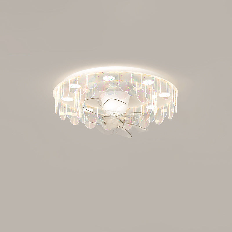 Contemporary Iron Acrylic LED Flush Mount Ceiling Fan Light for Living Room