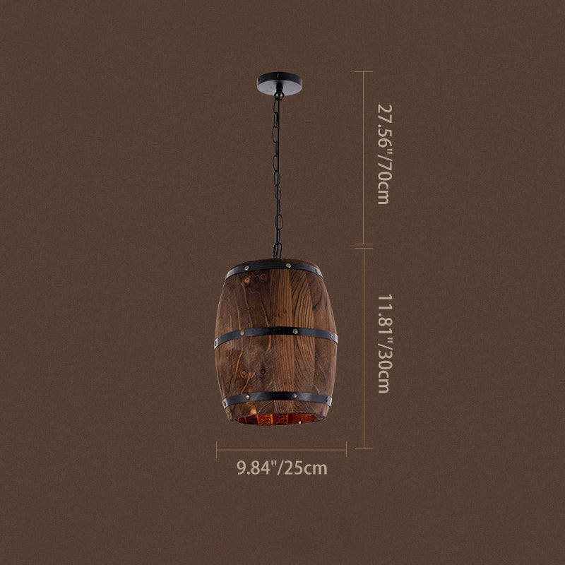 Rustic Iron Wood Wine Barrel Pendant Light for Dining Room
