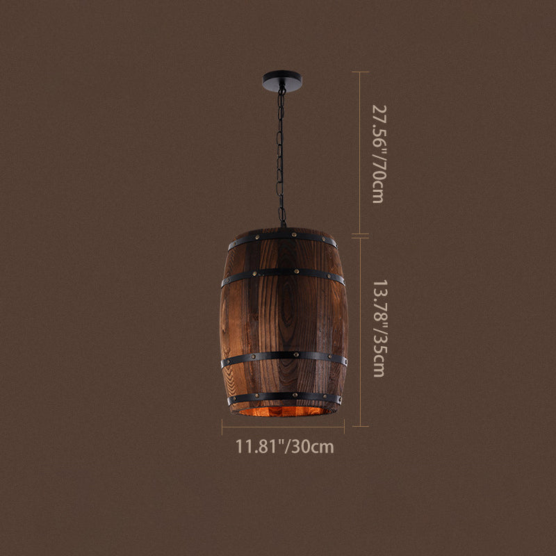 Rustic Iron Wood Wine Barrel Pendant Light for Dining Room