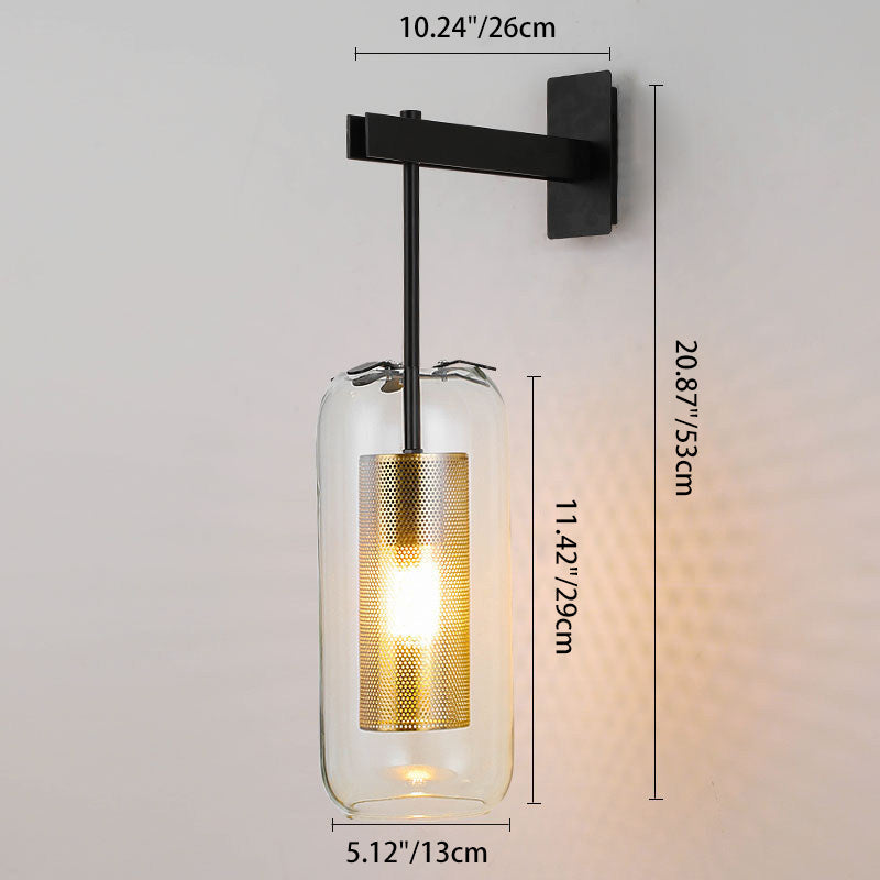 Modern Minimalist Clear Glass Cylinder Wall Sconce - 1-Light Lamp for Living Room