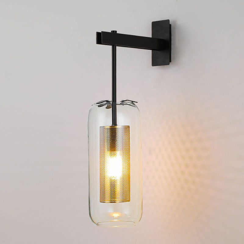 Modern Minimalist Clear Glass Cylinder Wall Sconce - 1-Light Lamp for Living Room