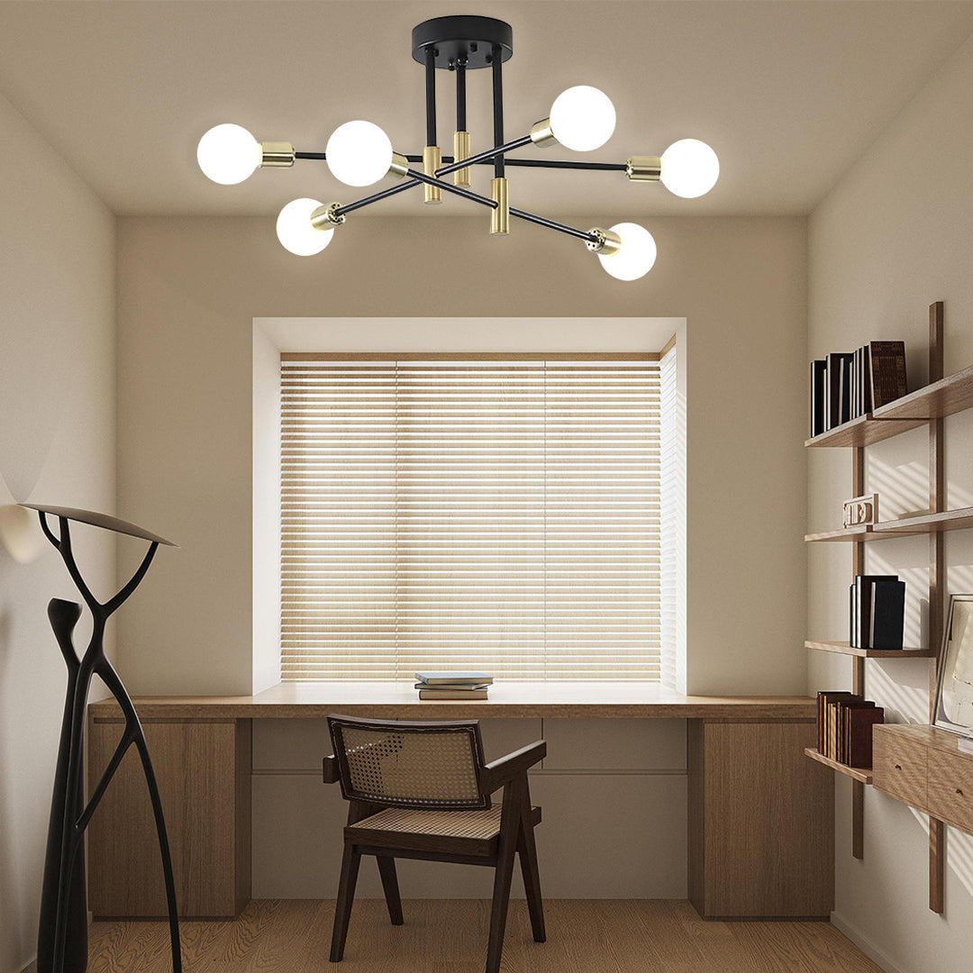 6-Light LED Sputnik Chandelier - Nordic Semi-Flush Mount Lighting Design
