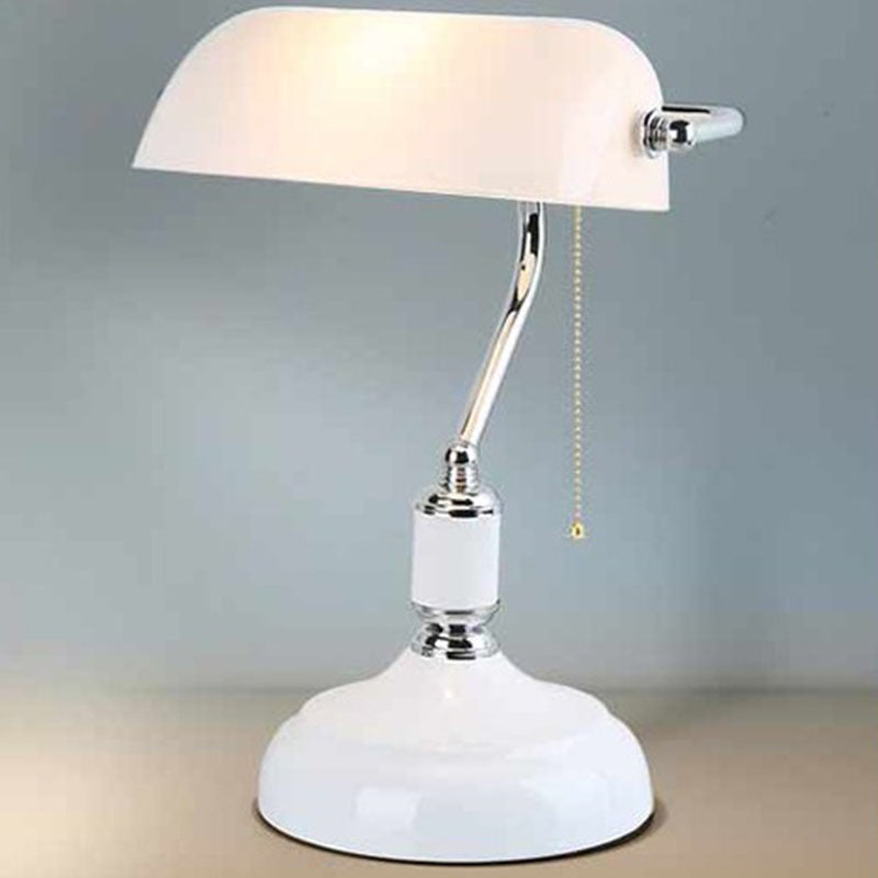 Traditional Vintage Glass Metal Pull Cord Switch 1-Light Bank Table Lamp for Bedroom | Rustic Desk Lighting Fixtures | Antique-Style Home Decor | Adjustable Brightness | Bedroom Nightstand Accent Lamp | Classic Design Table Lighting
