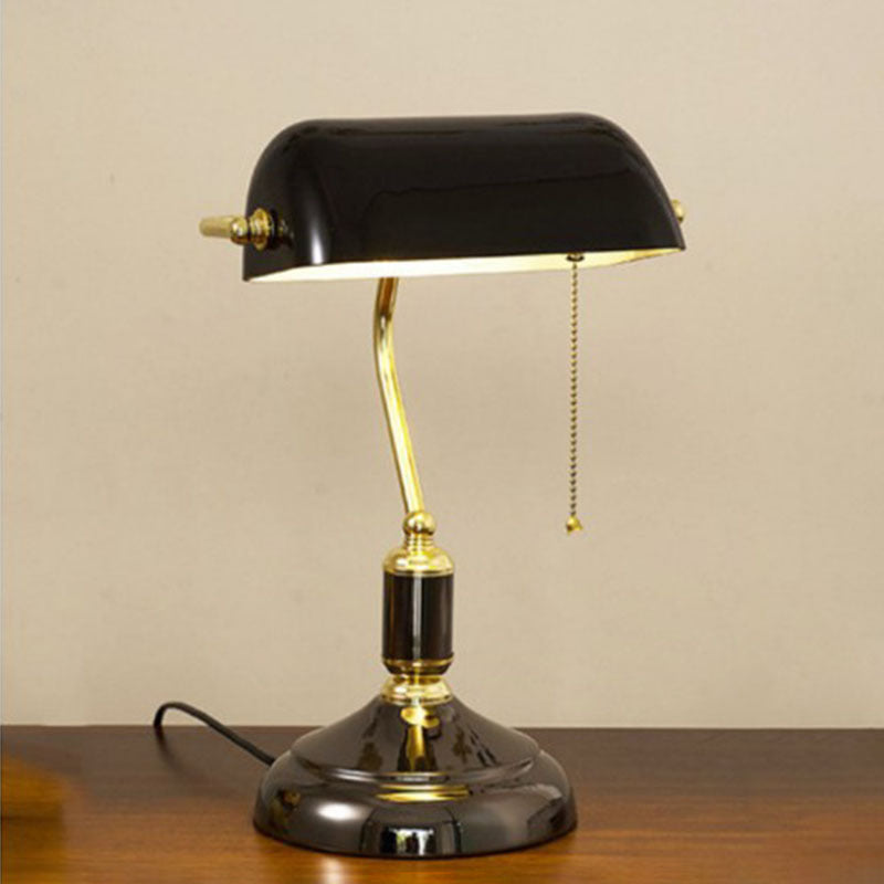 Traditional Vintage Glass Metal Pull Cord Switch 1-Light Bank Table Lamp for Bedroom | Rustic Desk Lighting Fixtures | Antique-Style Home Decor | Adjustable Brightness | Bedroom Nightstand Accent Lamp | Classic Design Table Lighting