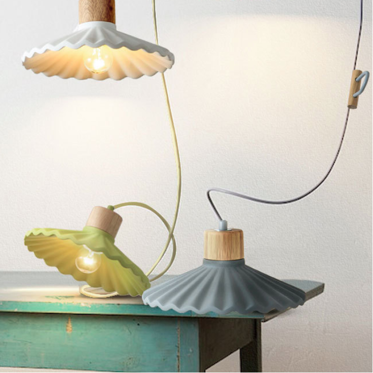 Modern Macaron Cement Scalloped Shade 1-Light Pendant for Living Room