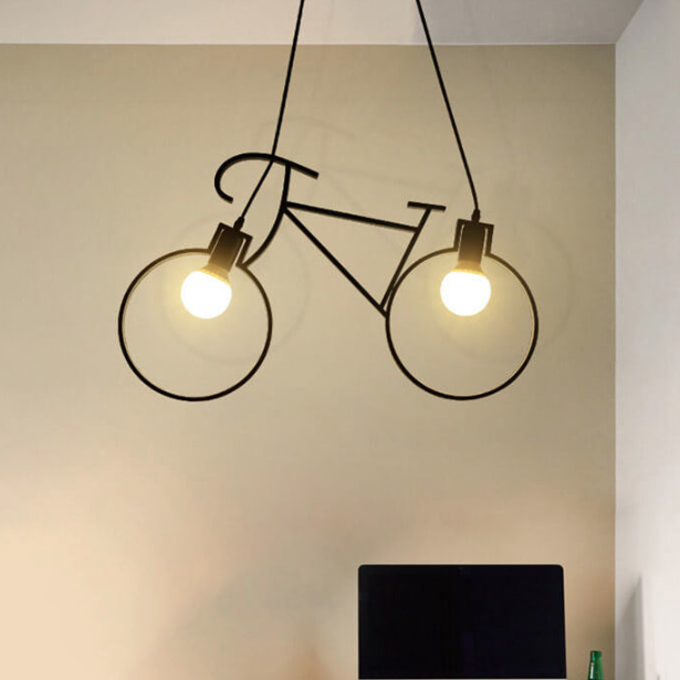 Contemporary Creative Bicycle Shape Iron 2-Light Kids Chandelier for Living Room Bedroom Modern Design, Unique Iron Fixtures, Fun Lighting, Children's Room Decor, Bicycle-Themed Ceiling Light, Stylish Kids' Chandelier, Playful Home Decor, Decorative Light