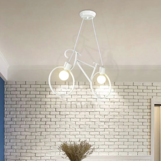 Contemporary Creative Bicycle Shape Iron 2-Light Kids Chandelier for Living Room Bedroom Modern Design, Unique Iron Fixtures, Fun Lighting, Children's Room Decor, Bicycle-Themed Ceiling Light, Stylish Kids' Chandelier, Playful Home Decor, Decorative Light