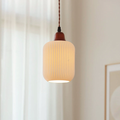 Traditional Japanese Pleated Round Dome Pendant Light - Ceramic & Wood Design for Living Room & Bedroom