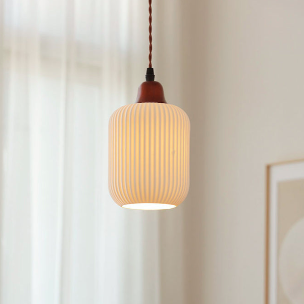 Traditional Japanese Pleated Round Dome Pendant Light - Solid Wood & Iron, 1-Light Fixture for Living Room & Bedroom