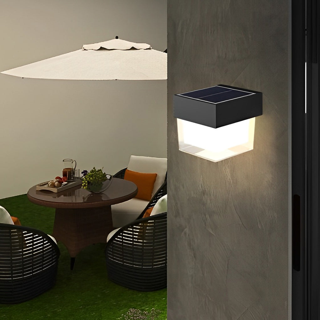 Square Round Waterproof LED Solar Wall Lights - Black Minimalist Outdoor Lighting