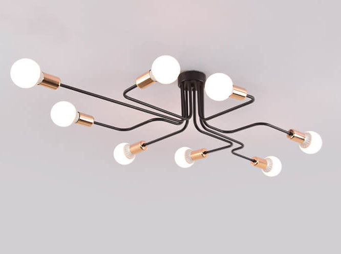 Wrought Iron 8-Light Sputnik Linear Semi-Flush Mount Lighting Fixture