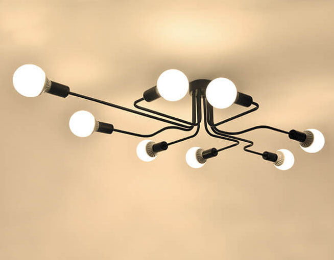 Wrought Iron 8-Light Sputnik Linear Semi-Flush Mount Lighting Fixture