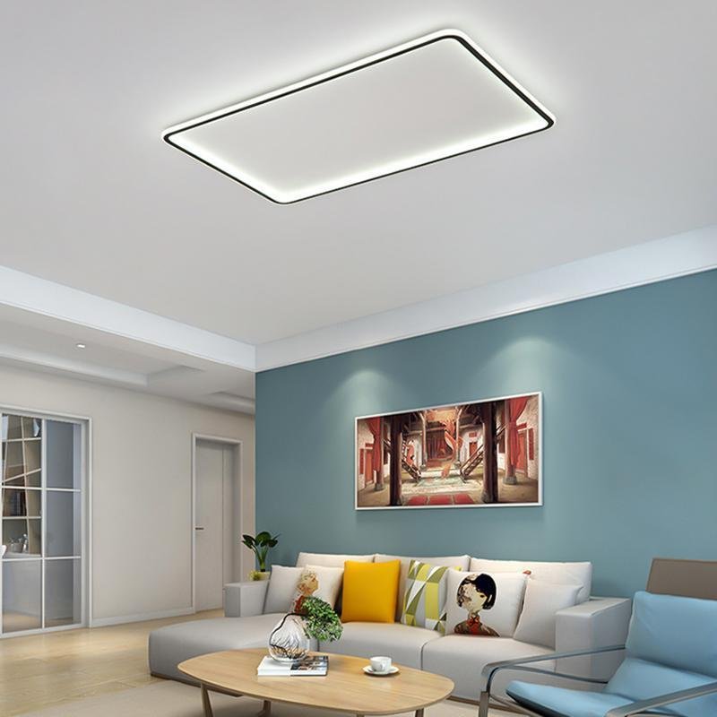 Modern Black Rectangular Flush Mount Ceiling Light with Remote Control