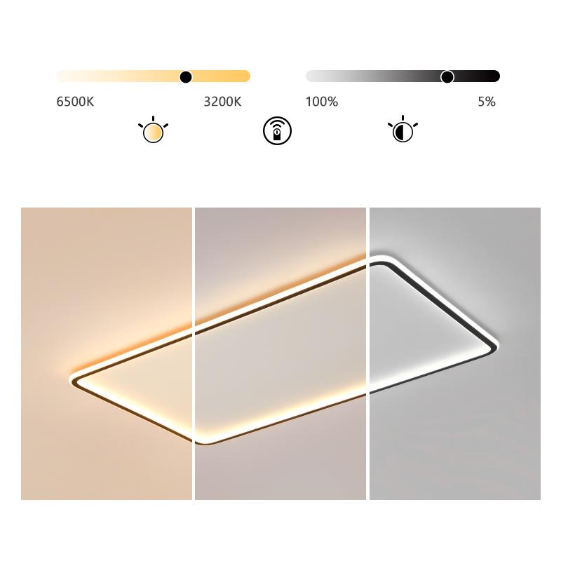 Modern Black Rectangular Flush Mount Ceiling Light with Remote Control