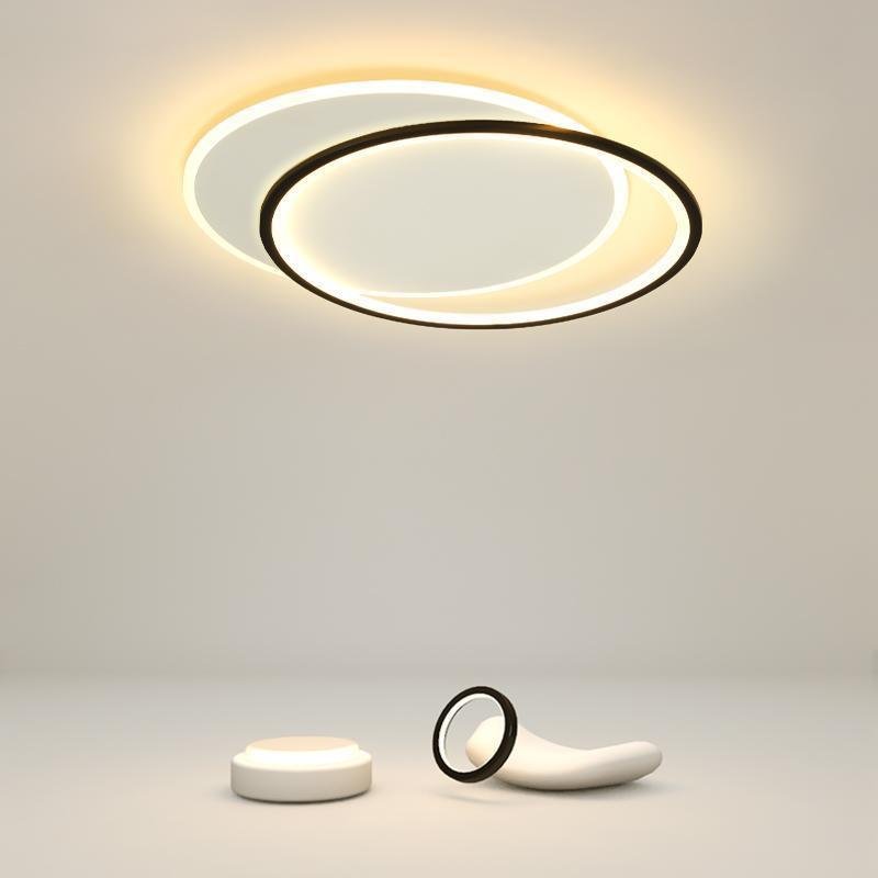 Modern Overlapped Round Flush Mount Ceiling Light - White & Black Finish